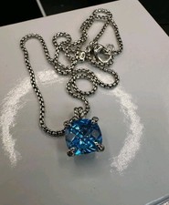 David Yurman Chatelaine Necklace 925 Silver 11mm Blue Topaz Diamonds 18inch