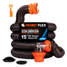 Camco RhinoFLEX 15-Ft RV Sewer Hose Kit - 15Ft Kit, brown/orange