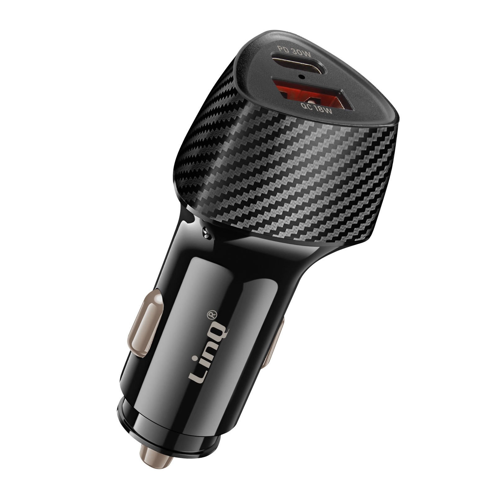 Chargeur voiture LinQ 48W USB C charge rapide au design carbone élégant