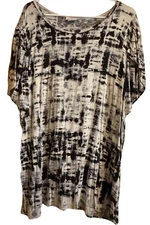 LuLaRoe 3XL Olive Tulip Sleeve Top - Black & White Tie Dye Print