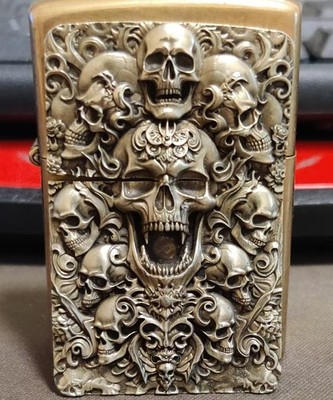 Vintage brass 3D skeleton badge DIY lighter patch gift (without lighter)