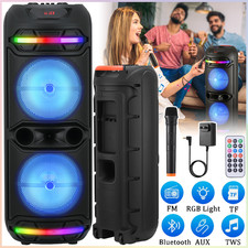 Portable Dual 12" Bluetooth Karaoke Party Speaker with LED Lights Wireless Mic