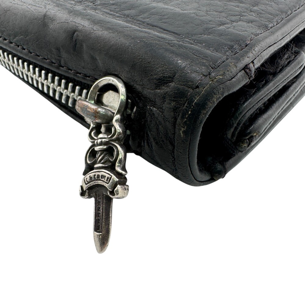 CHROME HEARTS Cross button long wallet leather Greasy Purse black leather mens thumbnail 5