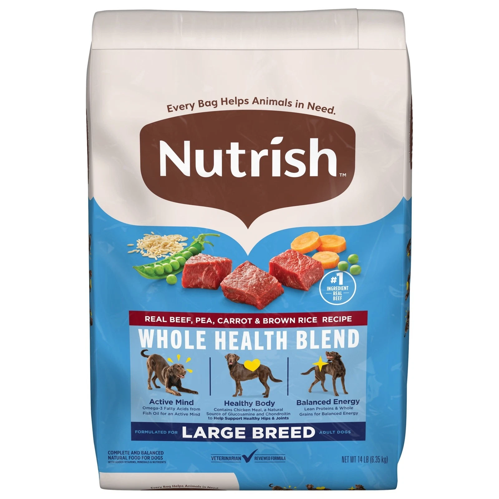 Large Breed Real Beef Pea Carrot & Brown Rice Recipe Whole Health Blend Dry Dog