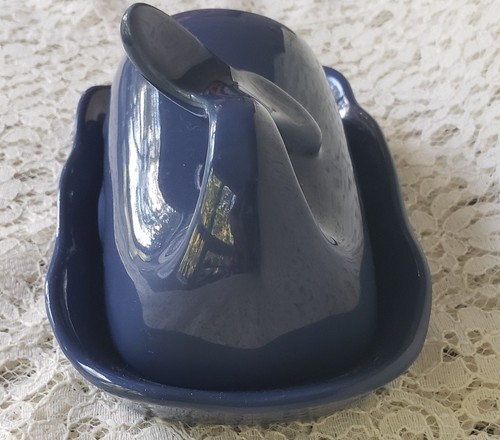 Whale Butter Dish Keeper Cobalt Blue Ceramic  7.25” Decor Fish Whimsy - Picture 4 of 6