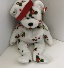 VTG,Ty Beanie Baby 1998 HOLIDAY TEDDY Bear Christmas Holly Stocking Cap 9in