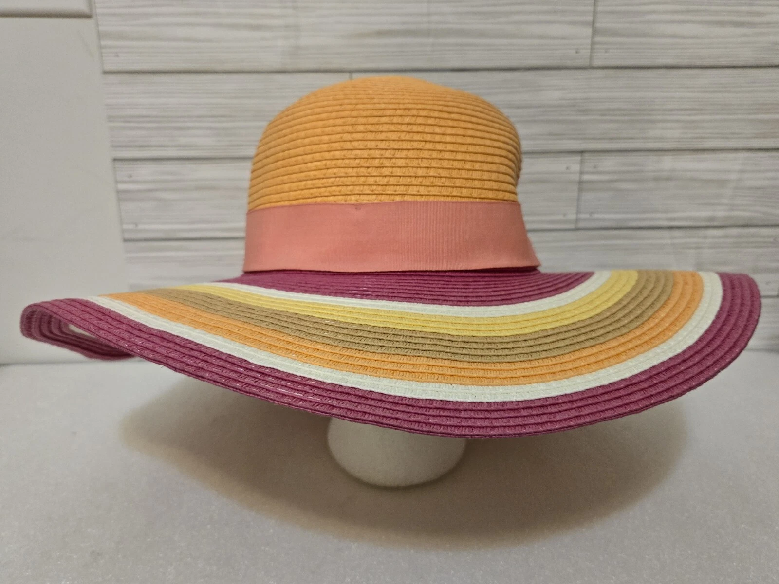 CARIBBEAN JOE Ladies Sun Hat Very Classy 100% Paper Womens Floppy Pink Yellow