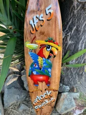 It’s 5 0'clock Somewhere  Tropical Drinking Parrot Airbrushed Surfboard