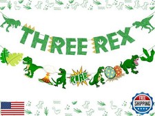 Dinosaur 3rd Birthday Banner Three Rex Birthday Party Decorations Green Glitt