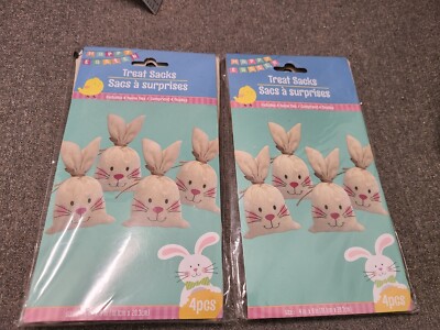 2 pkgs Easter Bunny Fabric Treat Sacks & Ties  4  x 8 