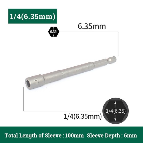 100mm Length Hex Nut Driver 5mm-19mm Metric Socket Impact Drill Bits 1/4" Shank - Picture 26 of 26