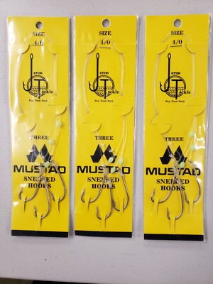 3 Packs Jeros Tackle Size 4/0 Mustad Snelled Hooks 3 In Each Pack
