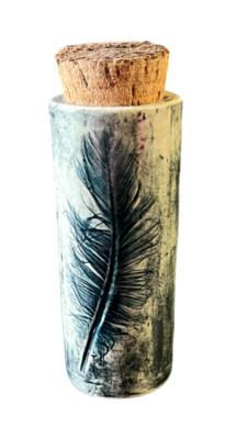 NWT Slash of Blue Handmade Stoneware Cork Bottle, Ceramics by Katy Kestler