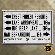 California ACSC San Bernardino Lake Arrowhead Big Bear highway route sign 15x10