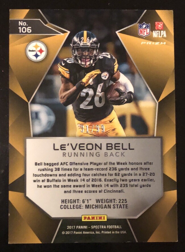 2017 Spectra #106 LE'VEON BELL Silver Prizm SP #d 31/99! | eBay