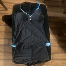 Size XL Women  s Black And Blue Tankini Swimsuit Two Piece With Shorts