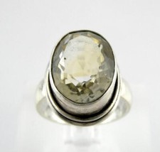 Sterling Silver Faceted Oval Cut Citrine Solitaire Statement Ring 925 Size 9.25