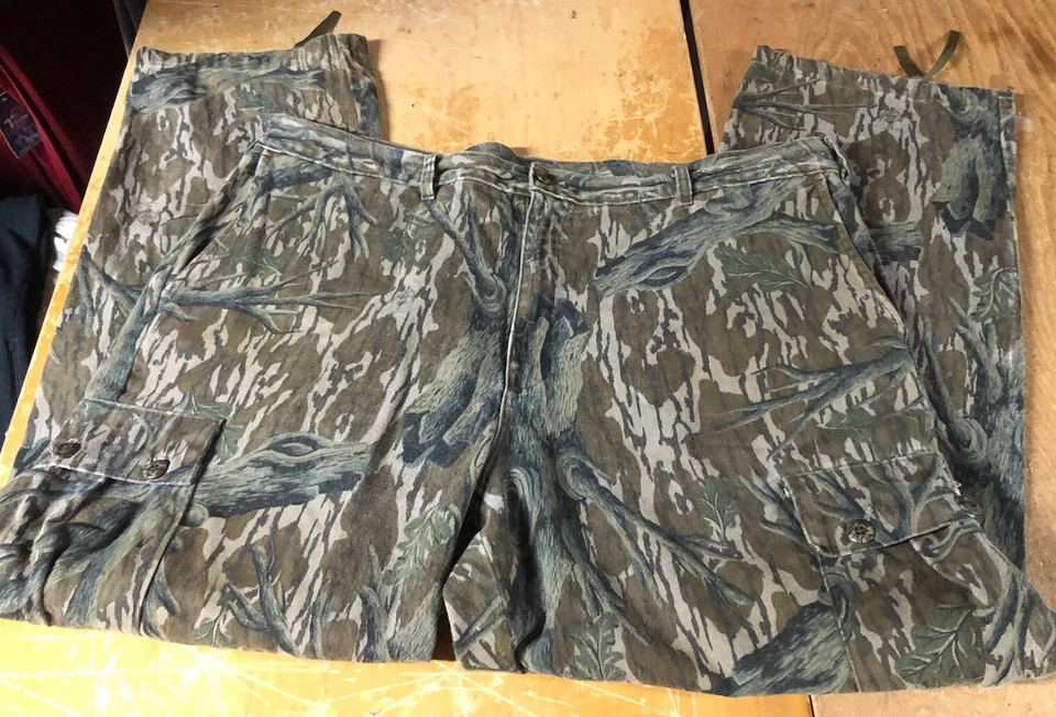 Pantalones cargo camuflados de roble musgo vintage de EE. UU. 80-90 XXL 42-44x32 corteza de árbol Foto 4 de 4