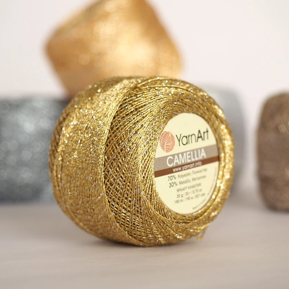 Camellia Yarn Art Thread, Lace Yarn with Metallic Sparkles, 20g 192m