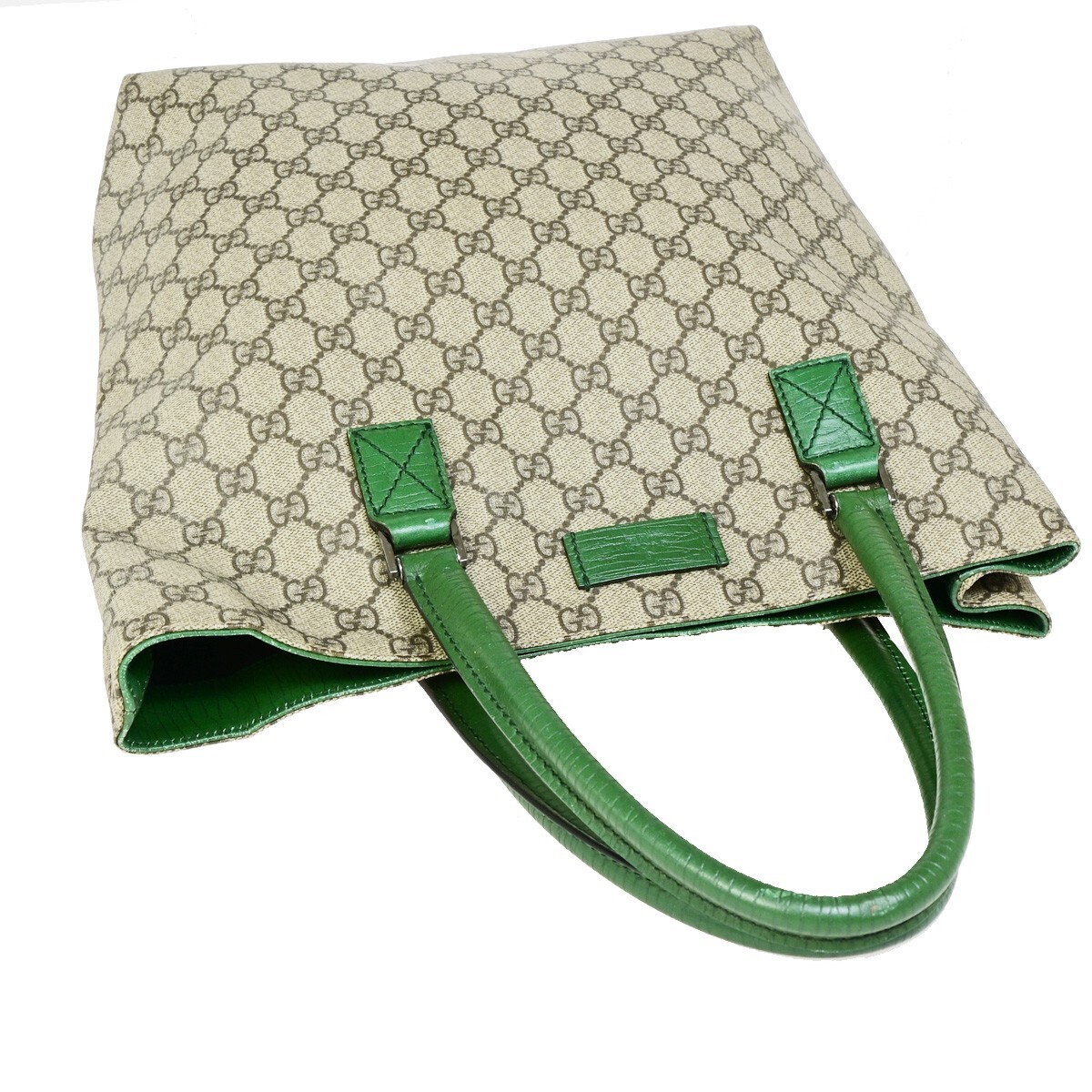 GUCCI Logo GG Pattern Shoulder Tote Bag PVC Leather Green