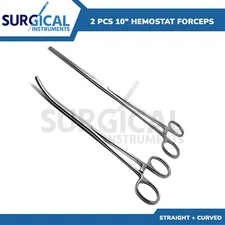 2 Pcs Fishing Set 10" Straight + Curved Hemostat Forceps Locking Clamps German G