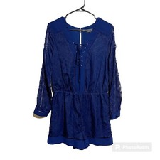 Adelyn Rae Navy Eyelet Lace Romper Sz M Long Sleeves Shorts