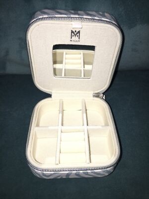 Milly Blue White Zebra print Zip Around Jewelry Travel Box Organizer Size  Small