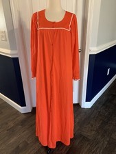 Vintage Nightgown Robe Set 2 Piece Gown Peignoir Lingerie Orange 6-8 Petite 191