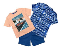 Tommy Bahama 3T Boys 3 Piece Orange Grand Prix T-Shirt Striped Camp Blue Shorts