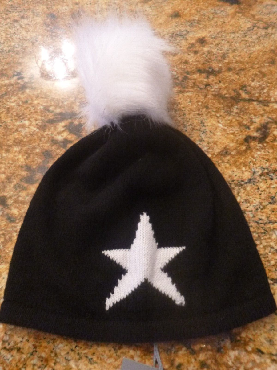 Hannah Rose NWT 100% Cashmere Black Hat with White Star and  display picture 3