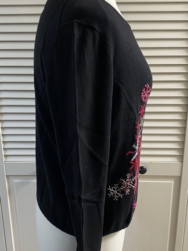 Talbots Beautiful Women's Black Holiday Sweater/Pink Embroidery,Ribbon XMAS Tree - Picture 6 of 12