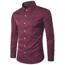 Spring Men's Solid Color Business Casual Slim Fit Long Sleeve Button Lapel Shirt