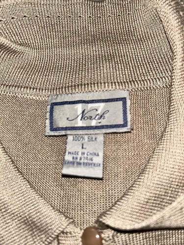North 17, Tan Short Sleeve, Silk Lightweight Sweater, Collar, Size Large - Picture 5 of 5