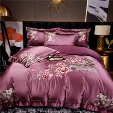 Bedding Set 4pcs 100 Silk Cotton Embroidery Duvet Cover Bed Skirt 2 Pillowcases