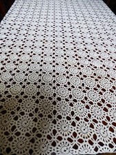Antique VTG Handmade Crochet White Lace Accent Tablecloth 49" x 40" Flower