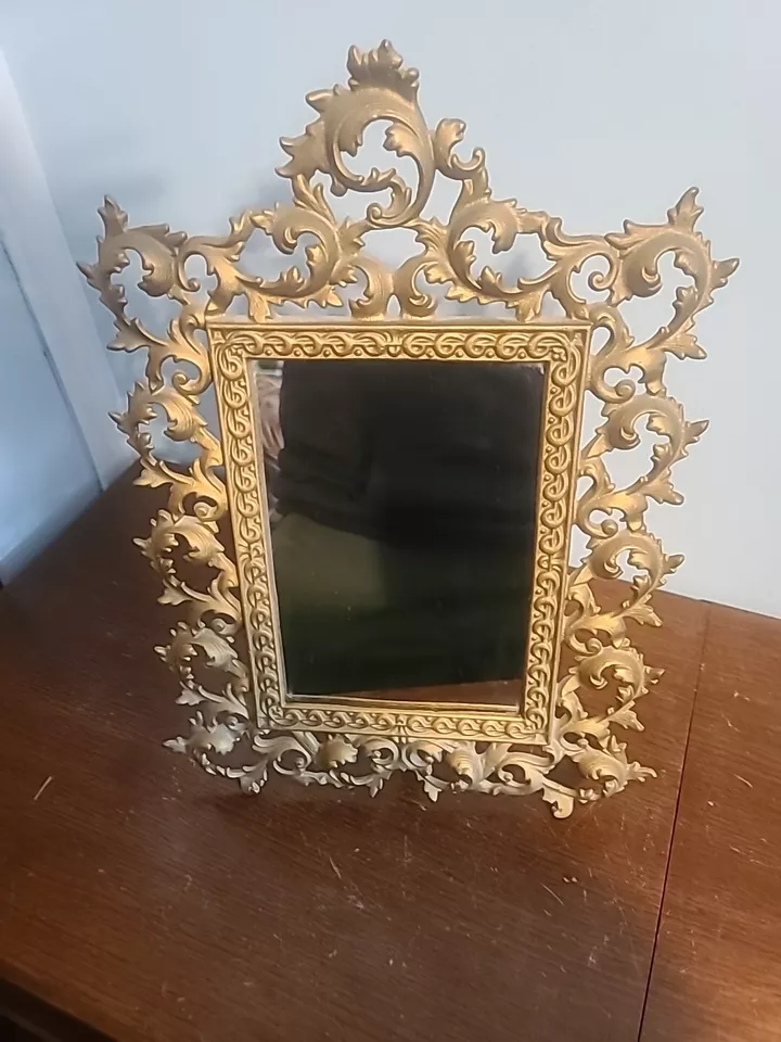 Victorian Iron Art Mirror Bronze Gilt Easel Stand - Image 4 of 4