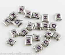 9mm Italian Charm Purple Letter Initial Monogram Alphabet Name ID Stainless