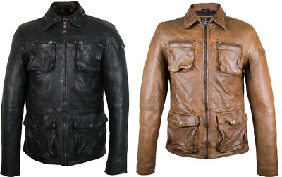 Herren Lederjacke mit Taschen und Kragen Echtes Lamm Leder Bikerjacke 