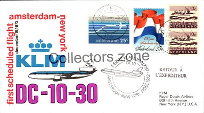 1972 KLM Airways DC 10 1st Scheduled Flight Amsterdam -New York Flown Cover