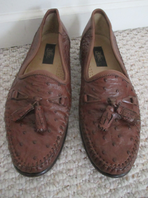 Zelli Ostrich Tassel Loafer Shoes Size 8 Brown Leather Italy 