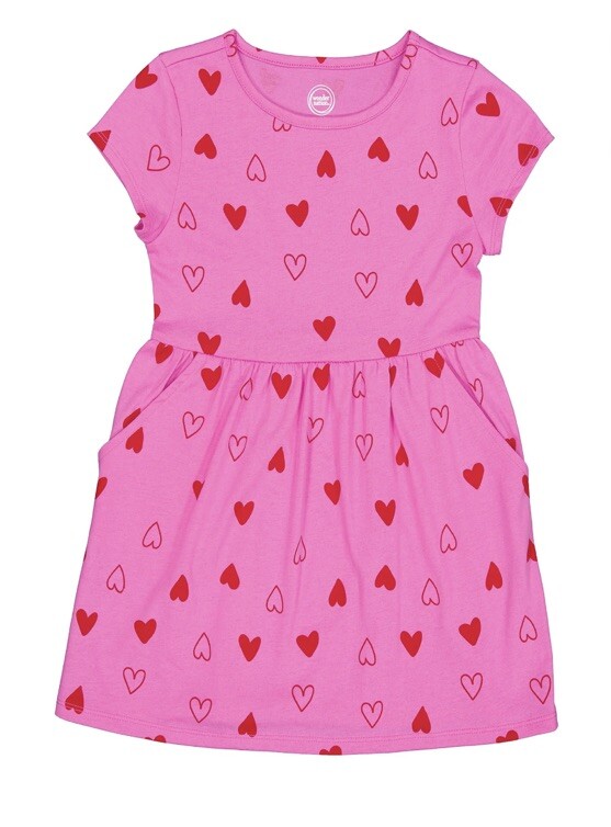 Wonder Nation Girls Heart Short Sleeve  Dress W/Pockets Size Medium  (7-8) NWT