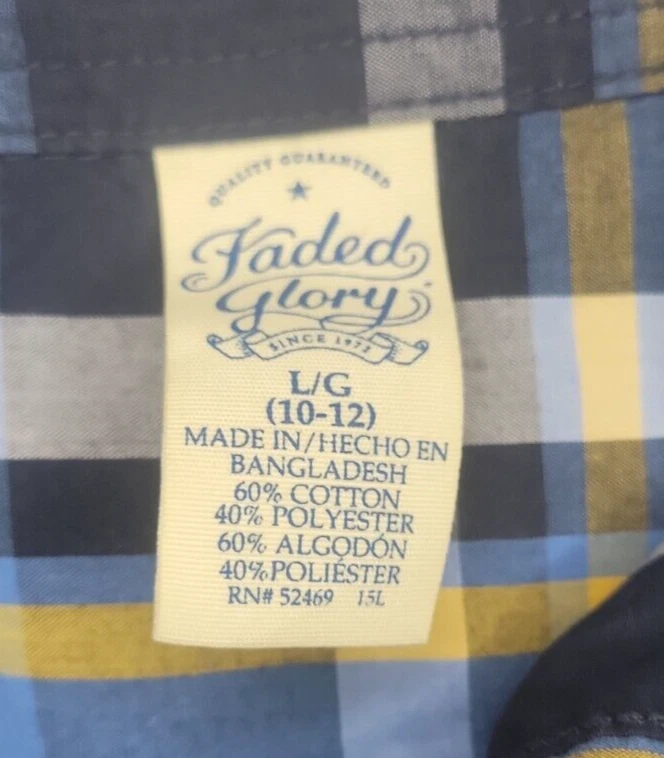 Camisa de manga larga para niños L (10/12) descolorida azul gloria, negra, dorada a cuadros con botones Foto 3 de 4