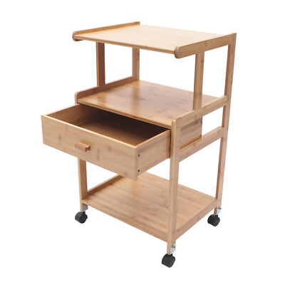 3 Tier Wood Color Rolling Printer Cart Storage Rack Shelf Portable Printer Stand