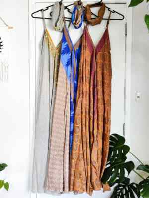 5 Pc Indian Vintage Silk Saree Hand made Dress Women Midi Maxi Dress  Sleeveless | eBay