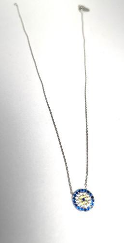 Circle of Blue, Yellow & White C-Z Stones Silver 16” Neclace - Picture 2 of 2
