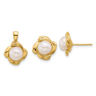 Ohrringe Anhänger 14 Karat Gelbgold 6-7 mm weiße Süßwasserzuchtperlen