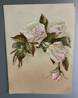 White Roses by Agnes Steel - Vintage Artist Greeting Card