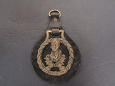 Vintage Brass Horse Laurel Medallion with Leather ~ Rabbie Burns, Scottish Poet