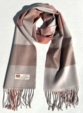 New Women's 100% CASHMERE SCARF Wrap Made in England Plaid Blush/Tan khaki #L101