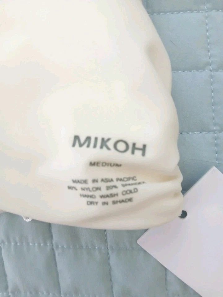 Nuevo con etiquetas Top de Bikini Mikoh Kahala Correa Talla M Blanco Hueso Nylon Spandex Halter Bandeau  Foto 2 de 4